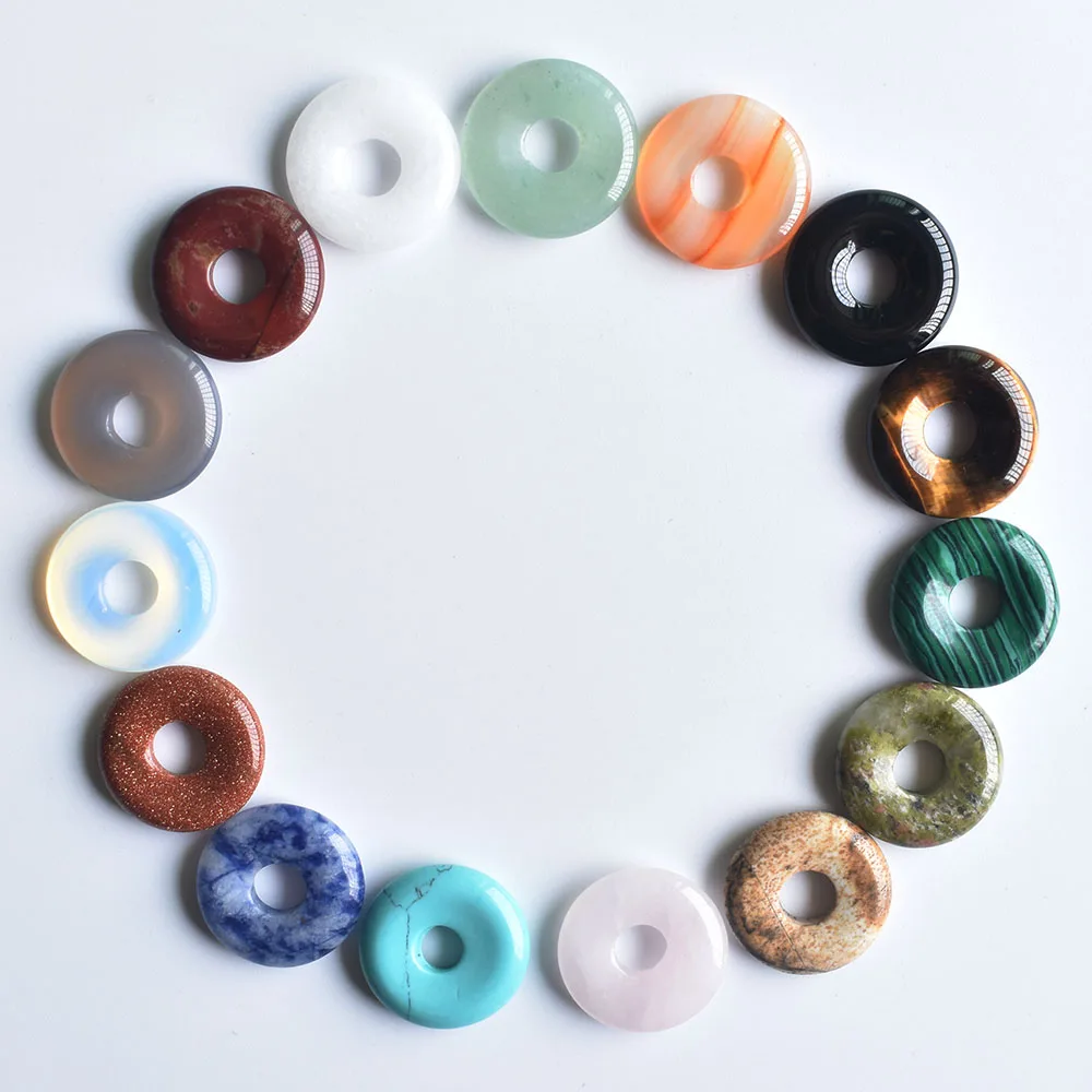 2020 New high quality Assorted natural stone gogo donut charms pendants beads 18mm for jewelry making Wholesale 15pcs/lot free thumbnail 2