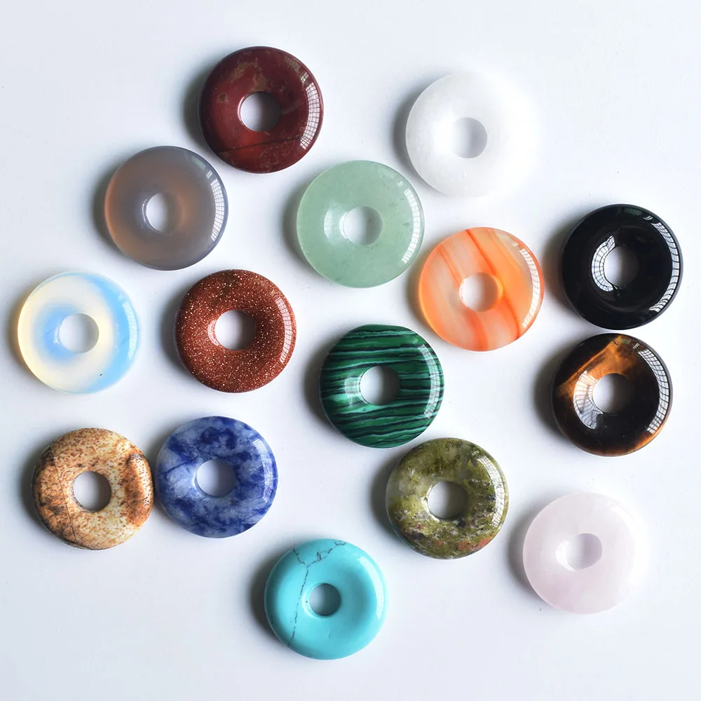 2020 New high quality Assorted natural stone gogo donut charms pendants beads 18mm for jewelry making Wholesale 15pcs/lot free thumbnail 3