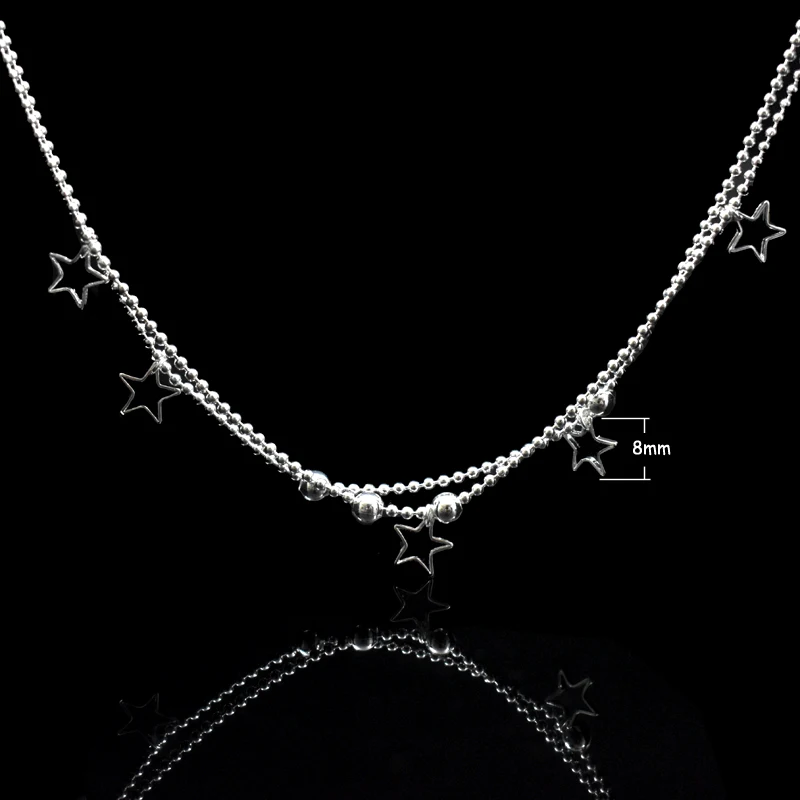 New Fashion 925 Sterling Silver Heart Pendant Anklets Women Jewelry Double Layer Small Bead Star Charm Beach Foot Chain Bracelet thumbnail 5