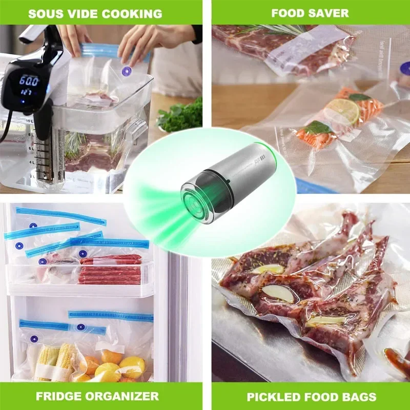 Reusable Vacuum Food Storage Bag Food Vacuum Sealer Sous Vide Bags USB Rechargeable Handheld Vacuum Air Pump Kitchen Gadget thumbnail 5