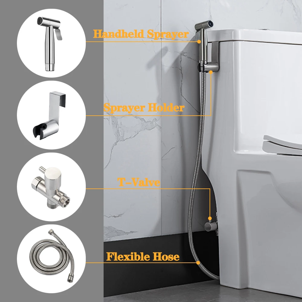 Handheld Toilet Bidet Sprayer Set Kit Stainless Steel Hand Bidet faucet for Bathroom Hand Sprayer Shower Head Self Cleaning thumbnail 4