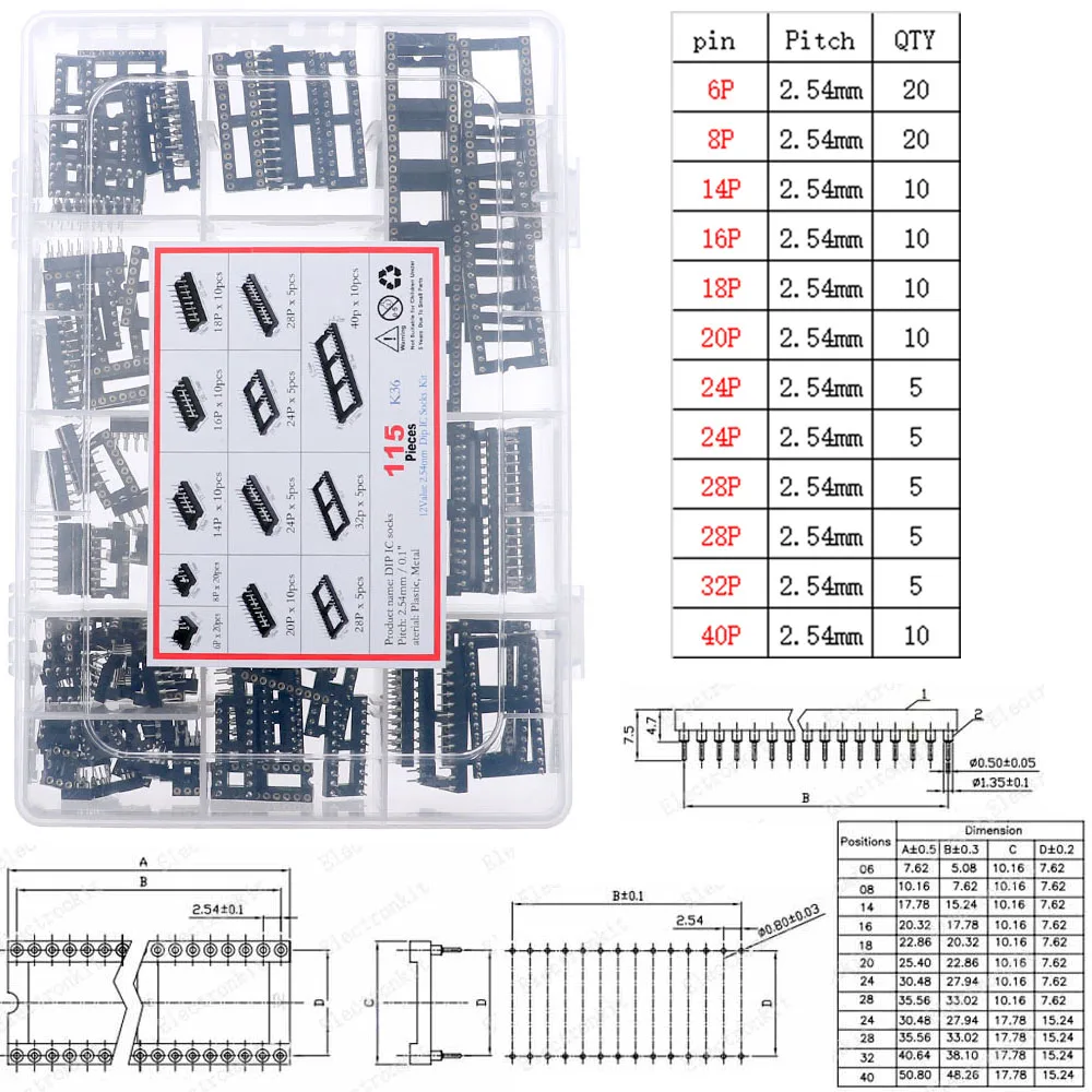 115Pcs  IC Sockets