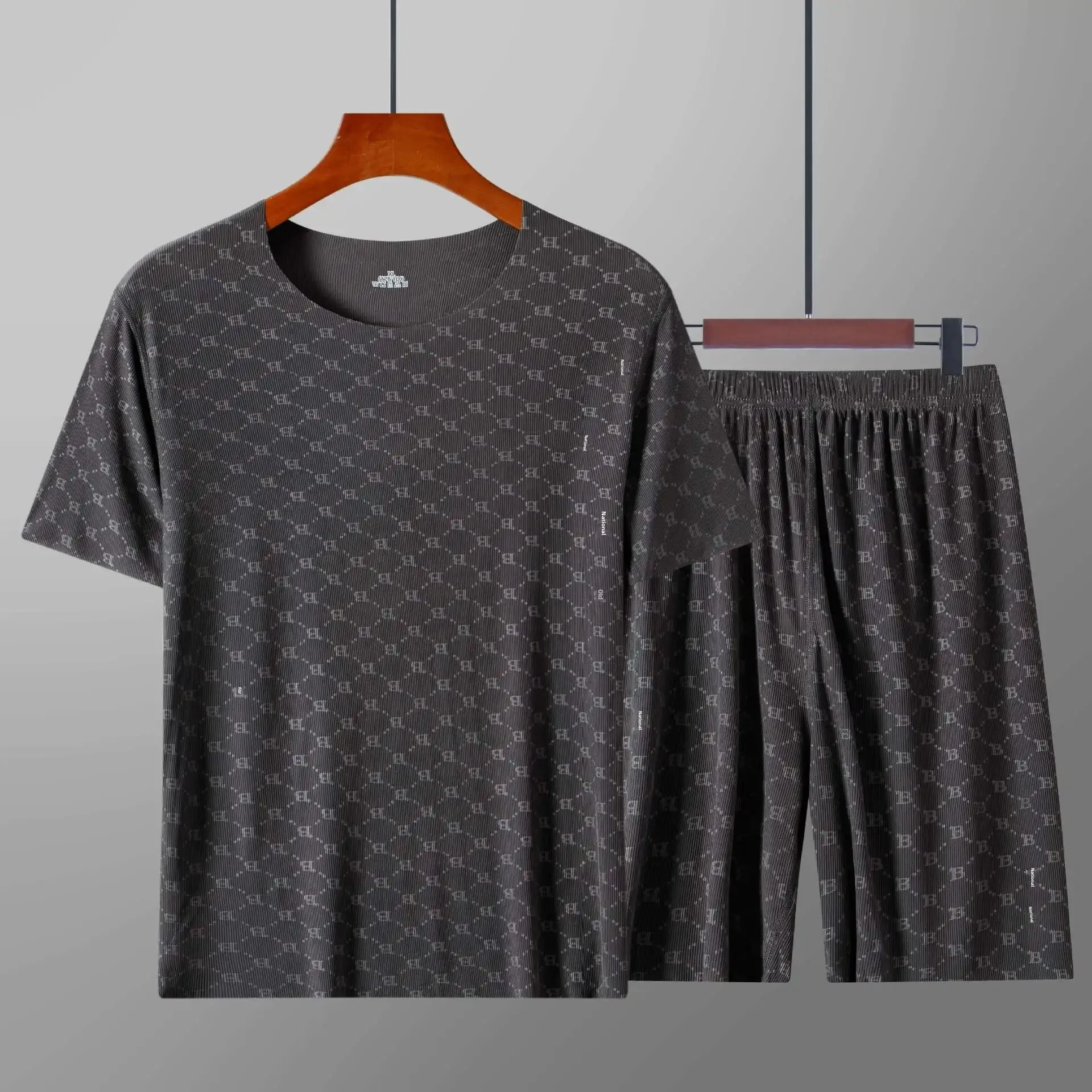 Dark coffee color [Top + shorts] Ice Silk suit