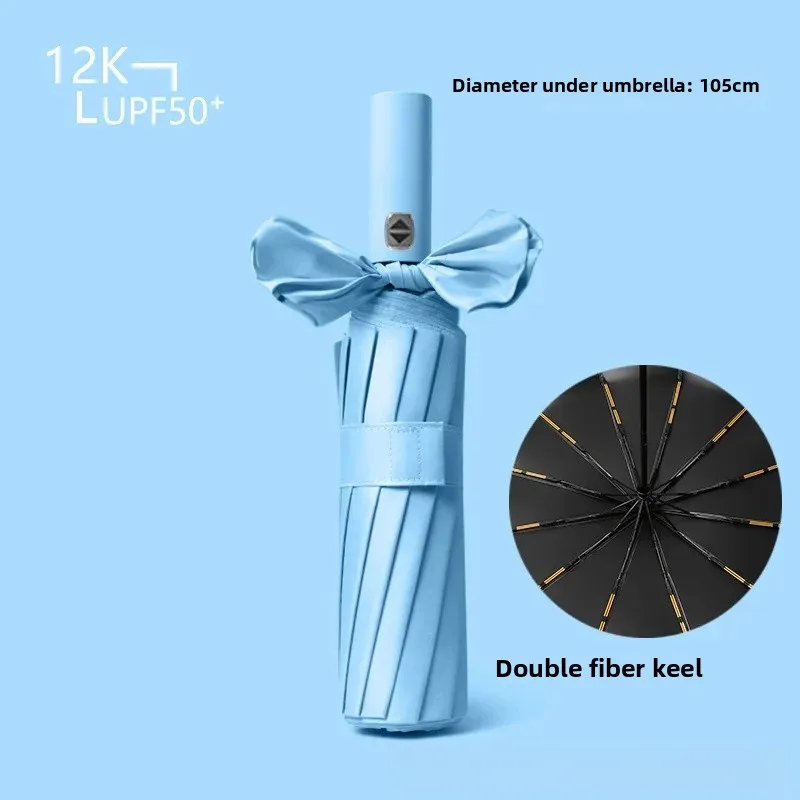 [upgraded version] enlarged 12-rib fully automatic - black glue coating - light blue