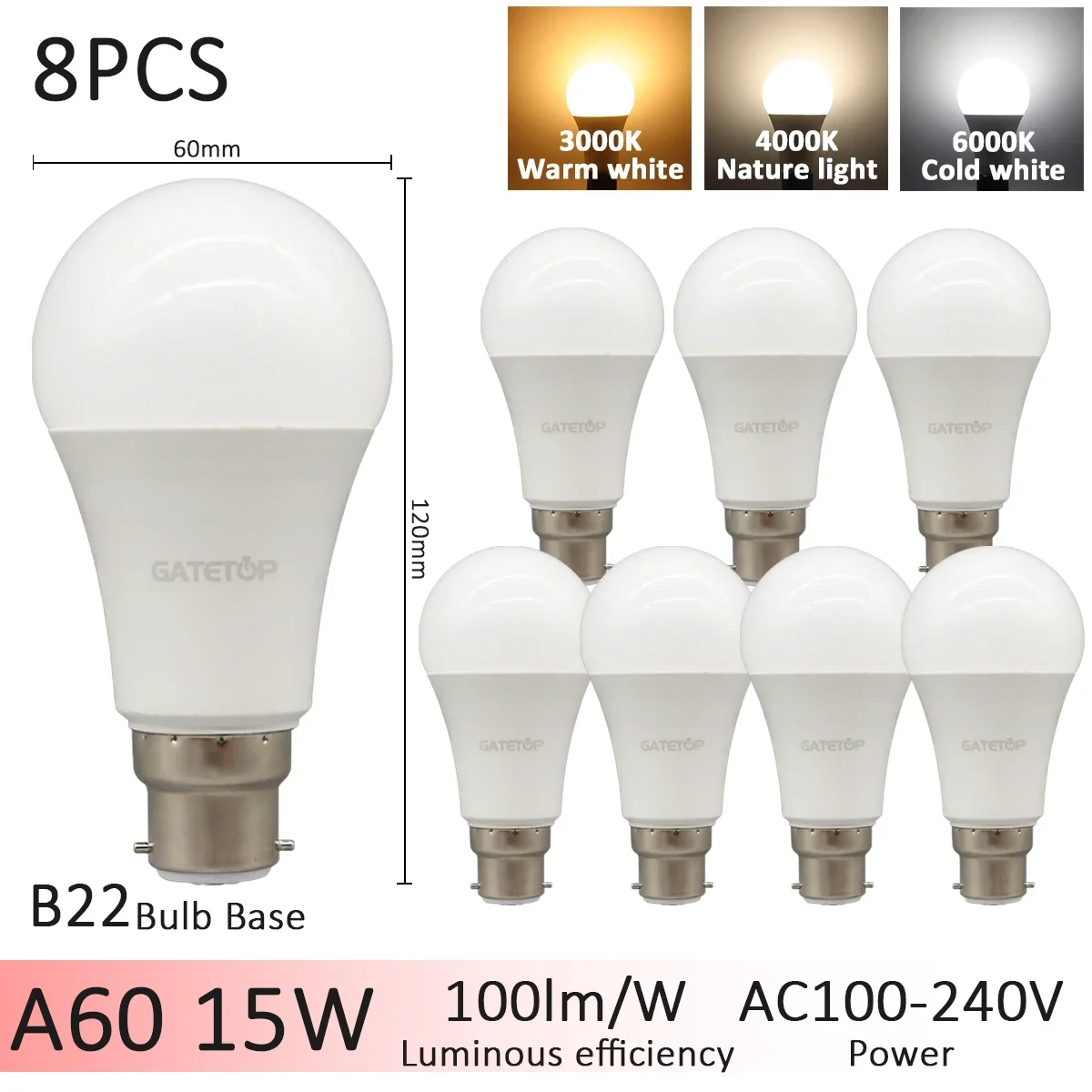 8pcs 15W B22