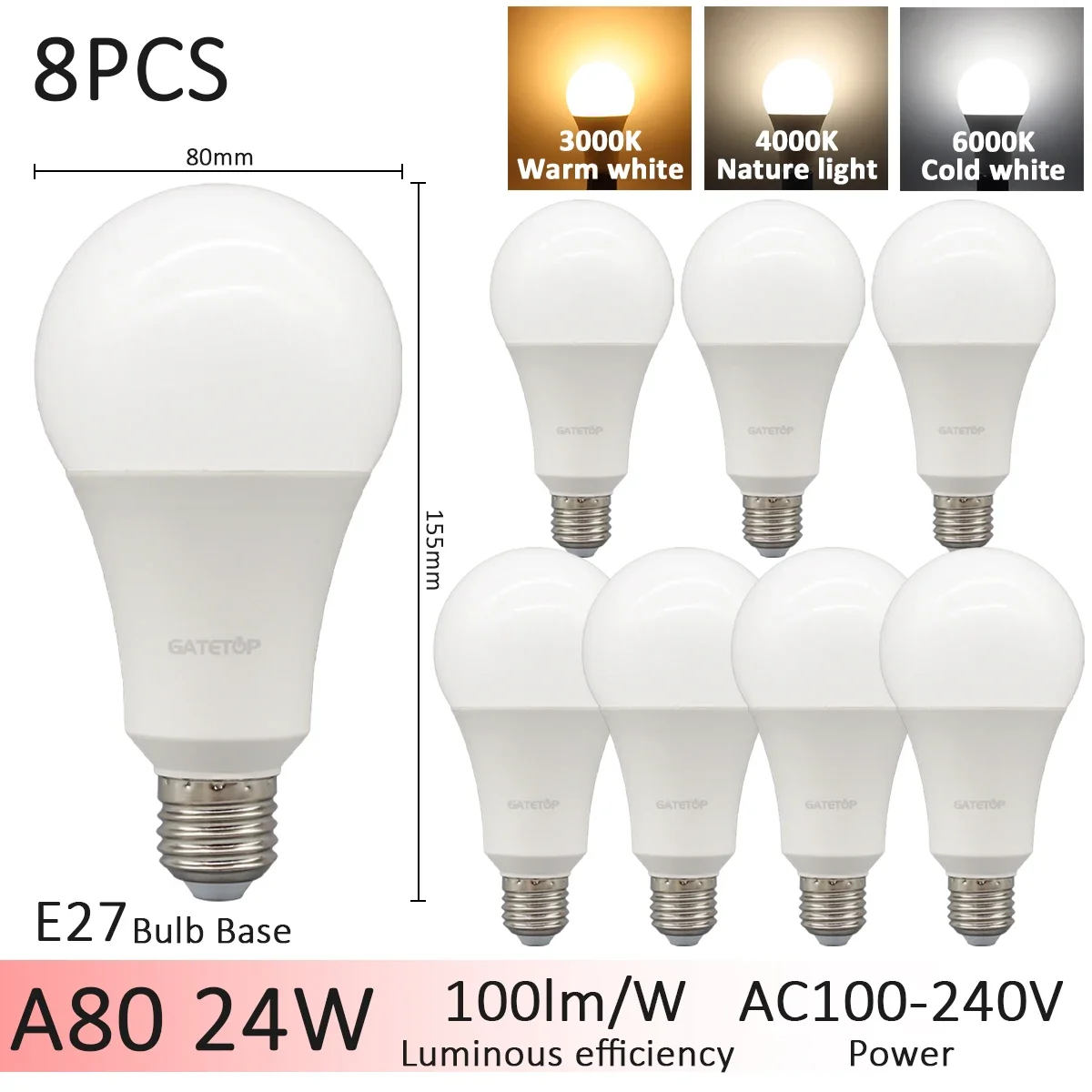 8pcs 24W E27