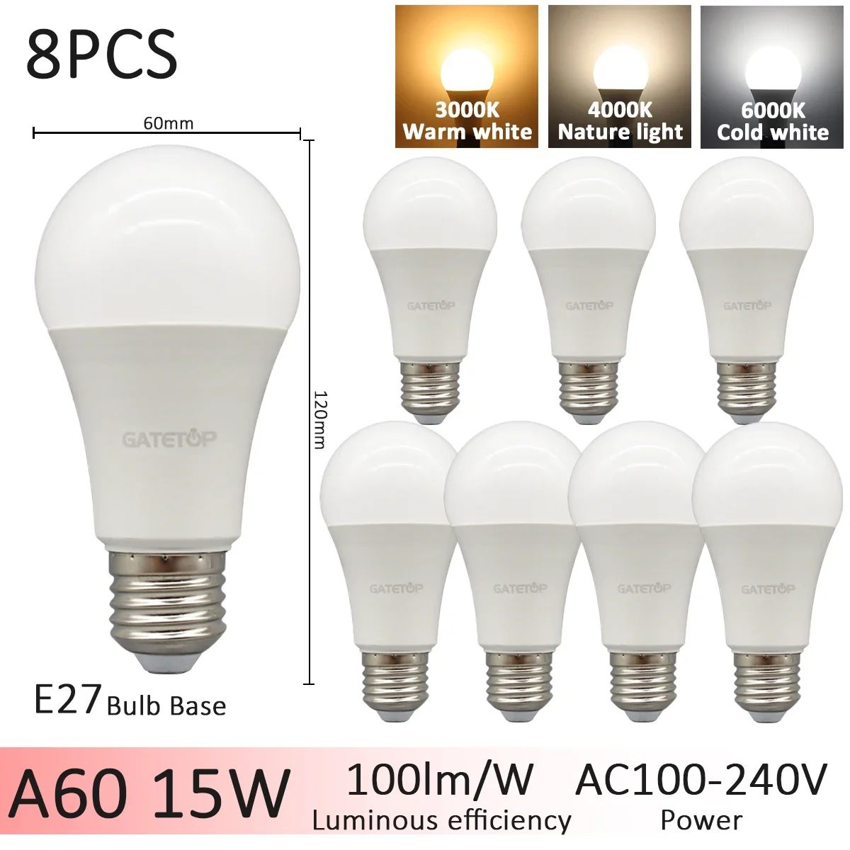 8pcs 15W E27