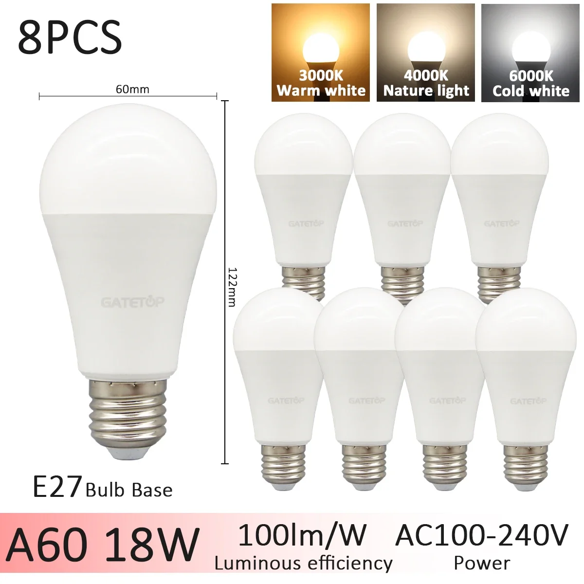8pcs 18W E27
