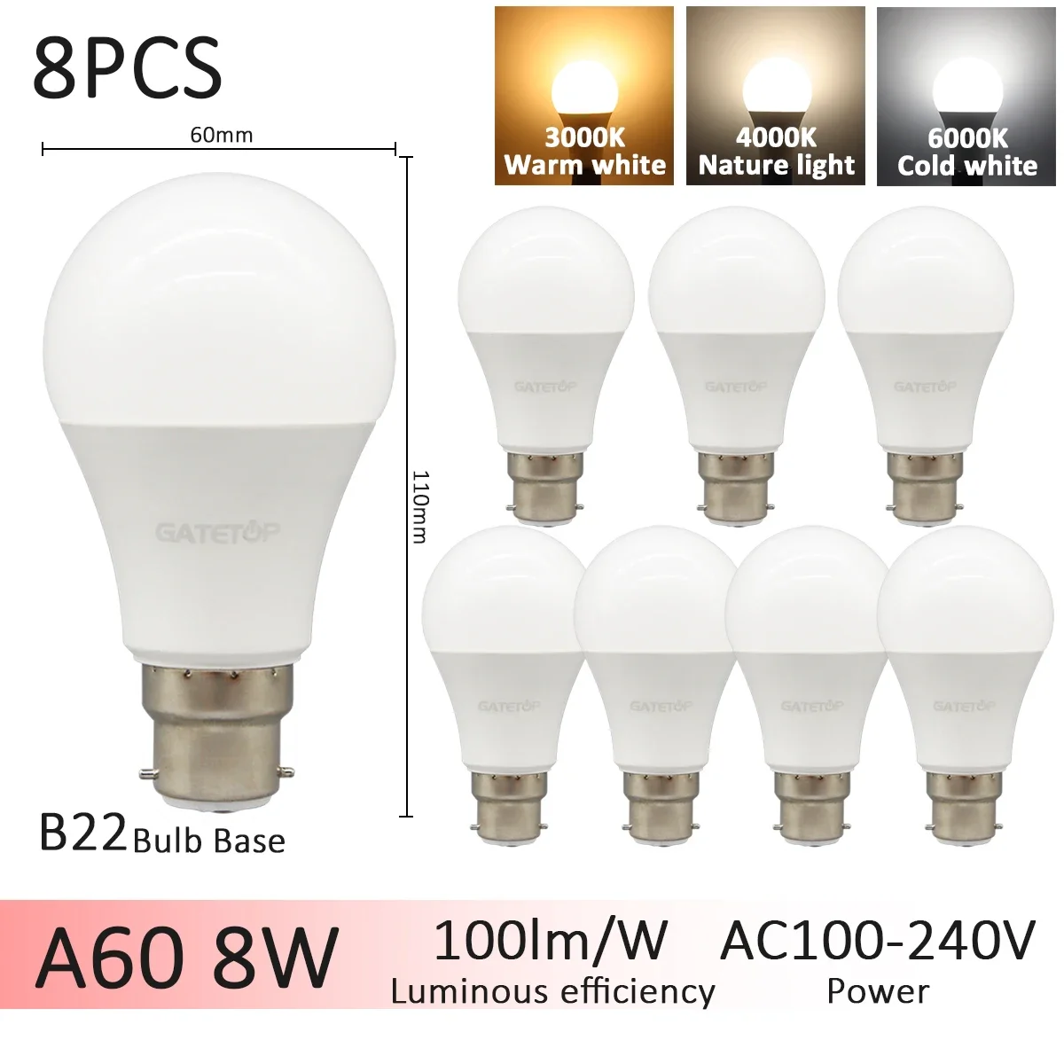 8pcs 8W B22