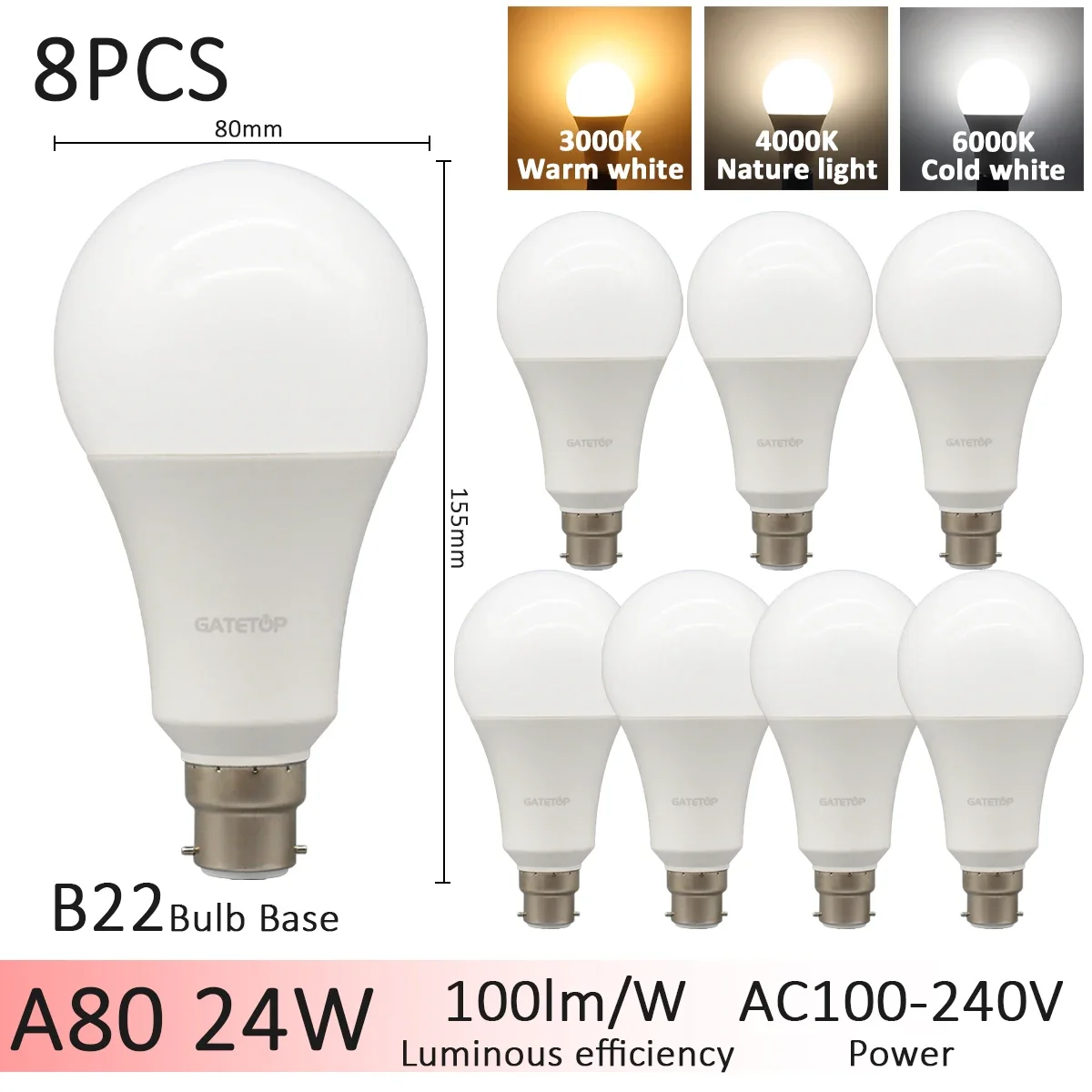 8pcs 24W B22