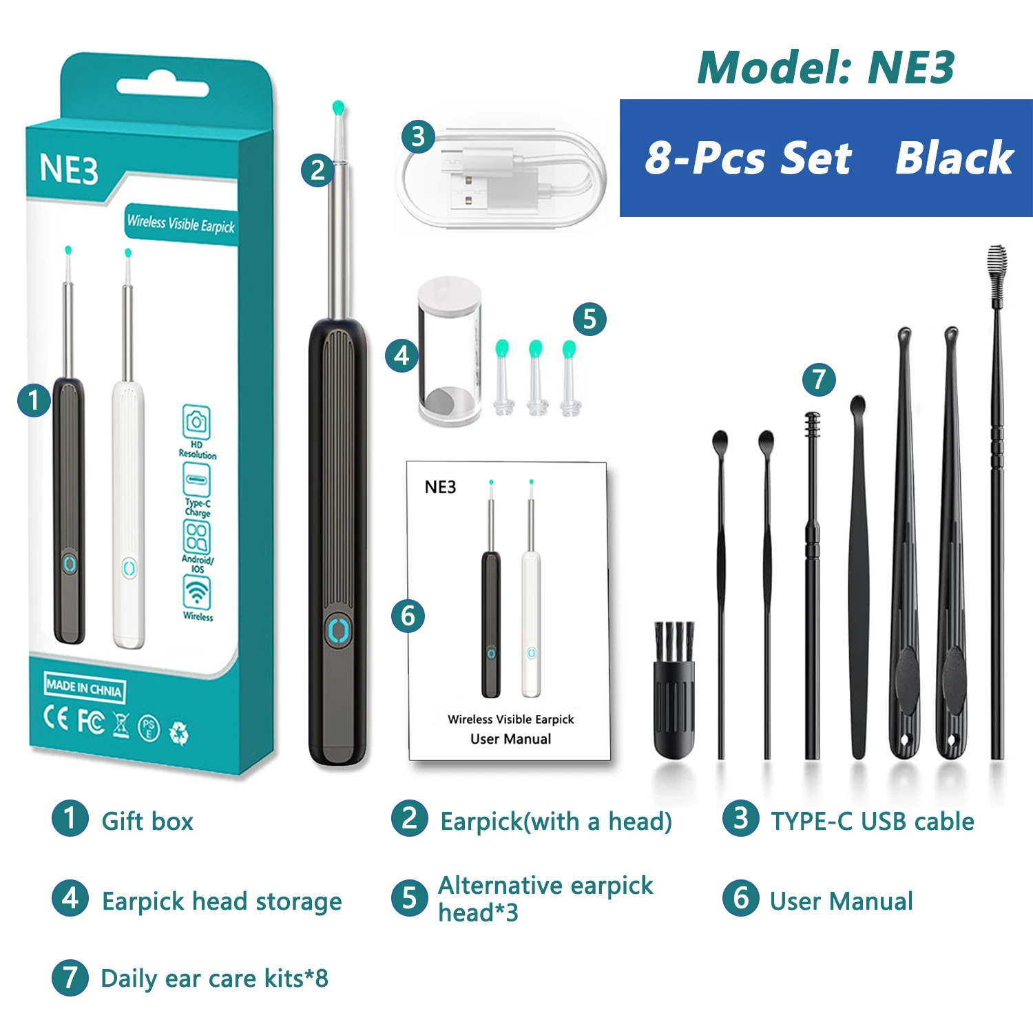 NE3 8Pcs Set  Black