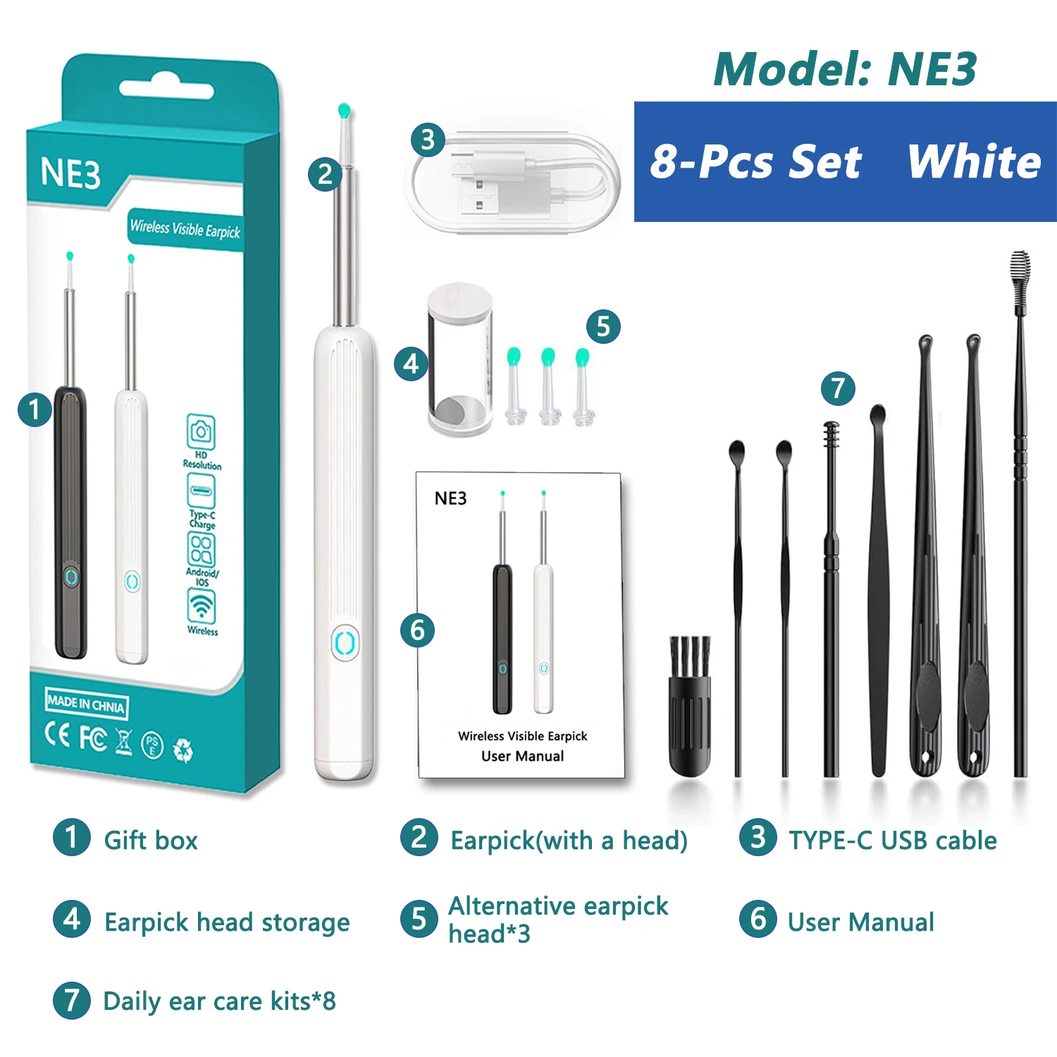 NE3 8Pcs Set White