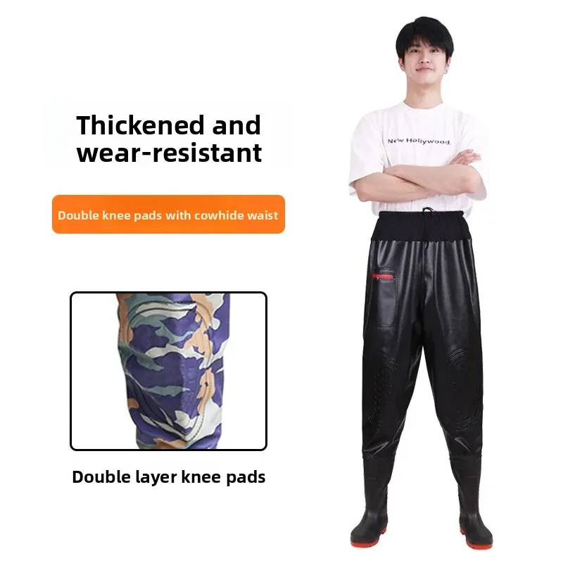 Double knee pads cowhide pattern waistband