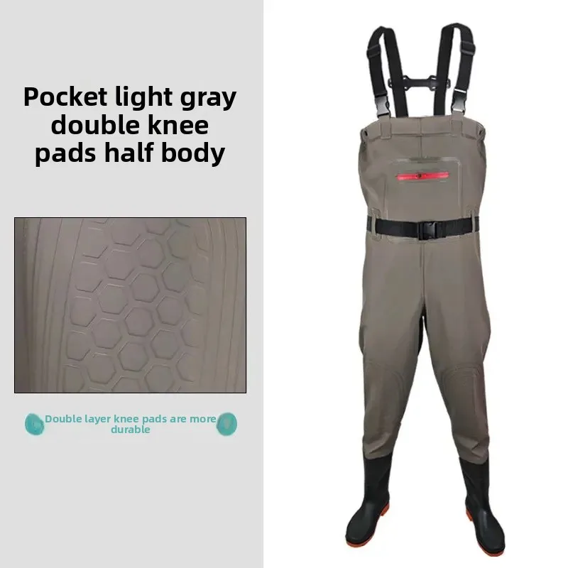 Pocket light gray double knee pads half length