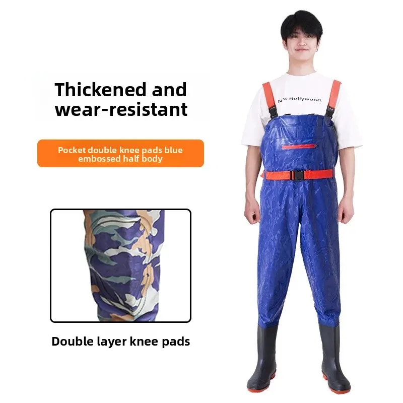 Pocket double knee pads blue embossed half body