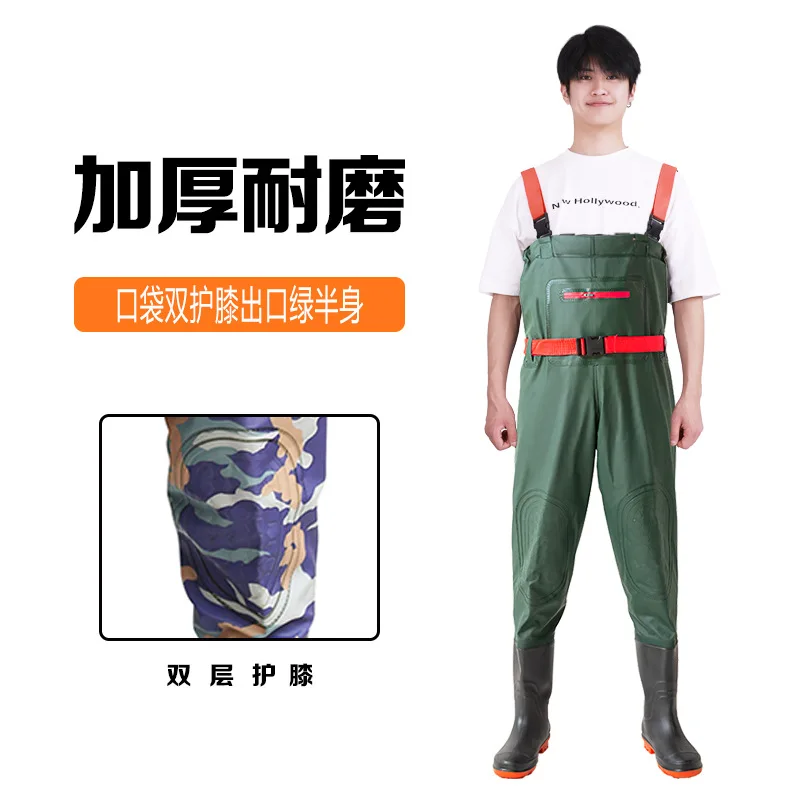 Pocket double knee pads export green half body