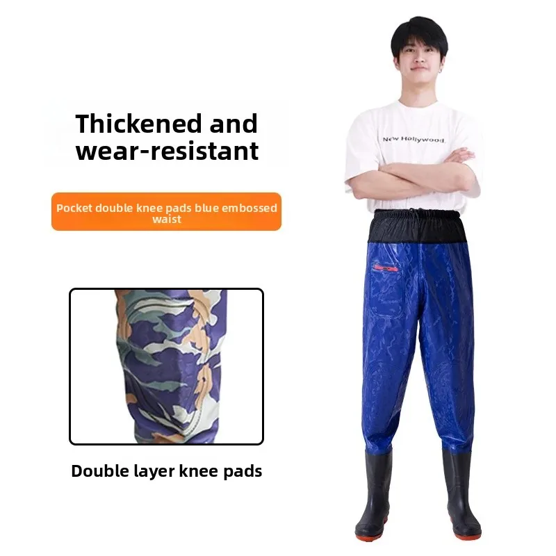 Double knee pads blue embossed waistband