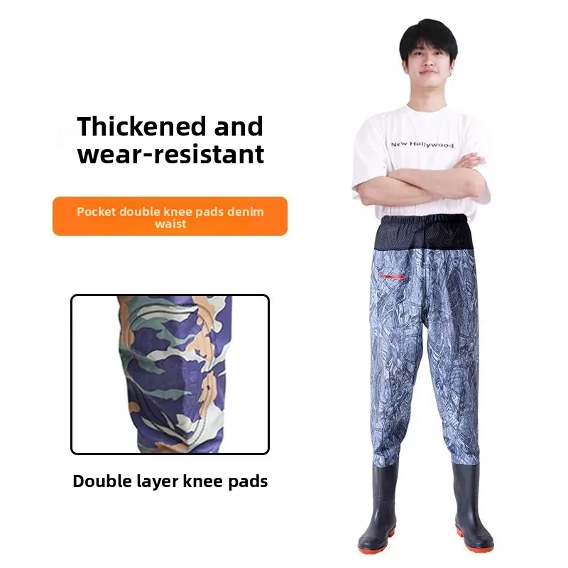 Pocket double knee pads denim waistband
