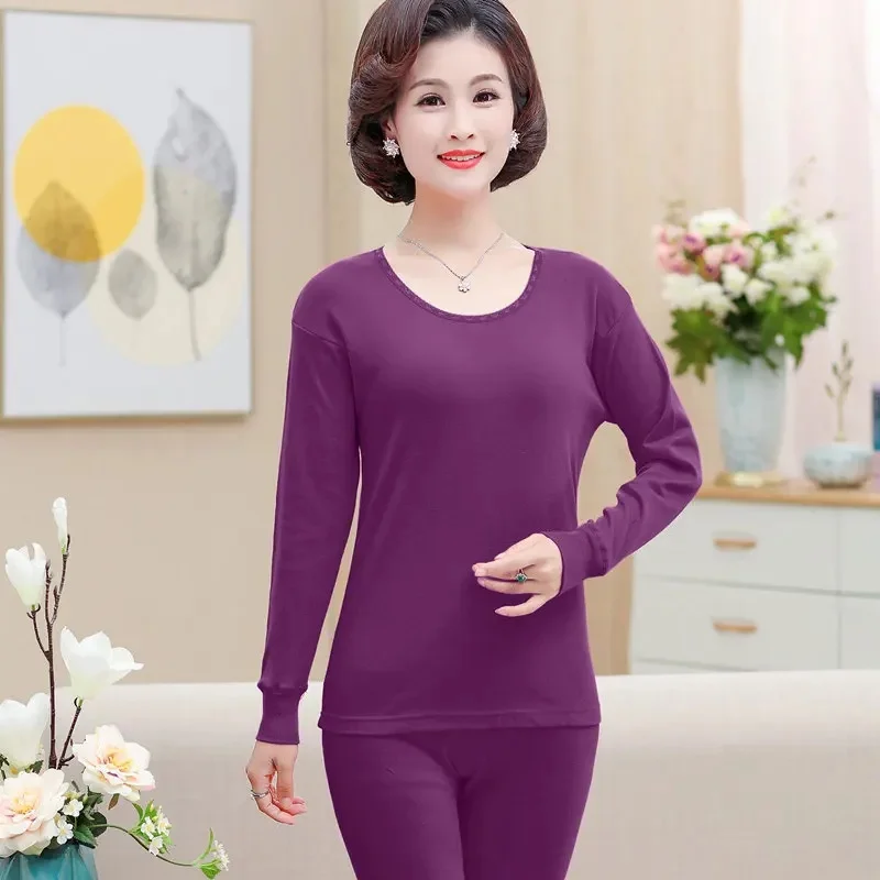 Low collar deep purple solid color long johns suit