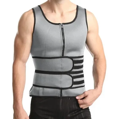 Double belt men's vest gray