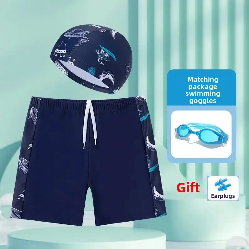 Spaceship dark blue + swimming cap + swimming goggles (send earplugs)
