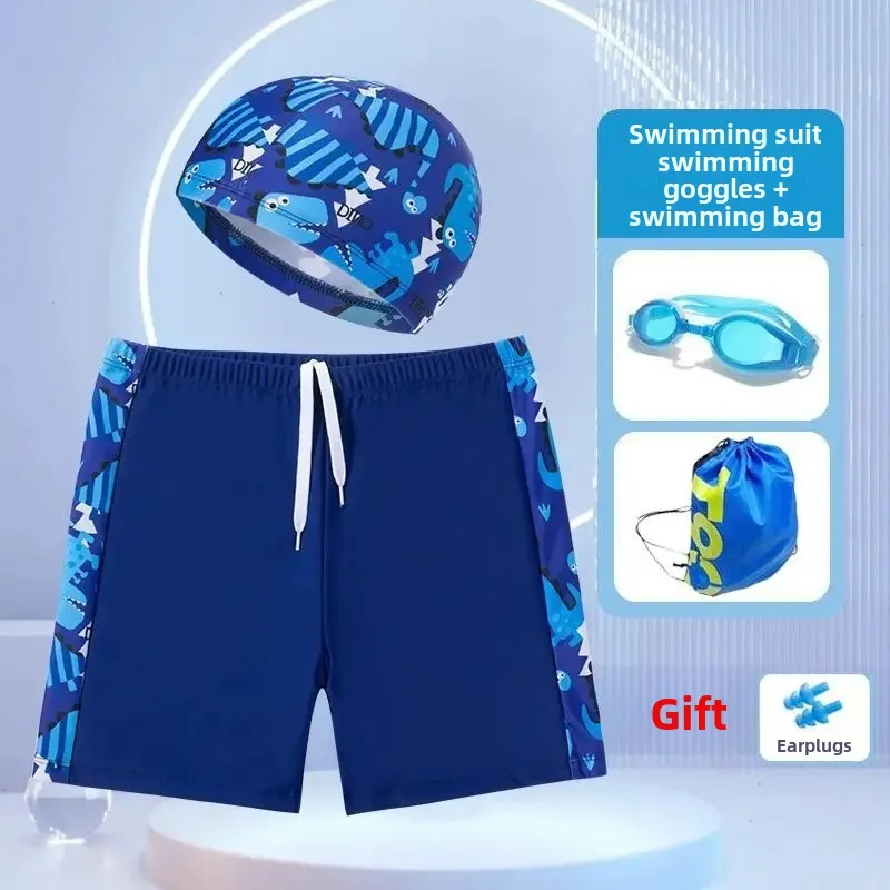 Crocodile light blue + swimming cap + swimming goggles + swimming bag (send earplugs)