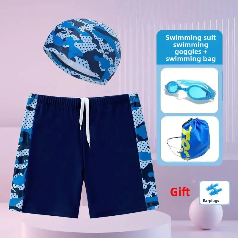 Camouflage dark blue + swimming cap + swimming goggles + swimming bag (with earplugs)