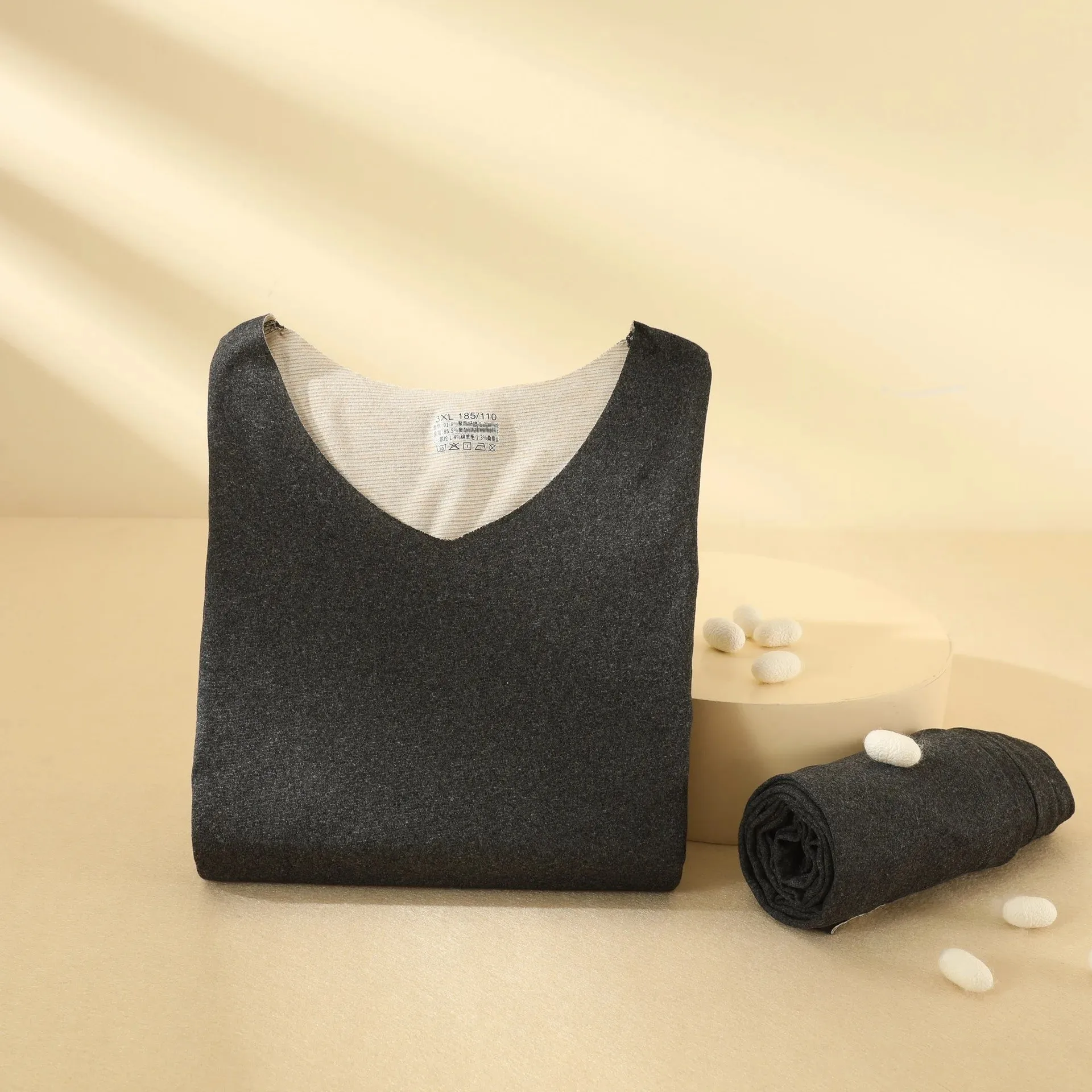 Male-dark gray-v neck-seamless
