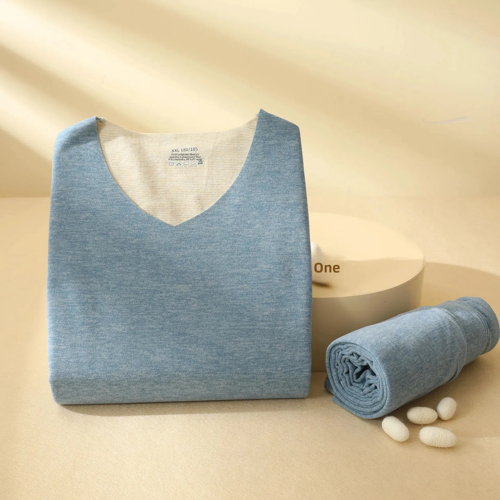Men-denim blue-v-neck-seamless