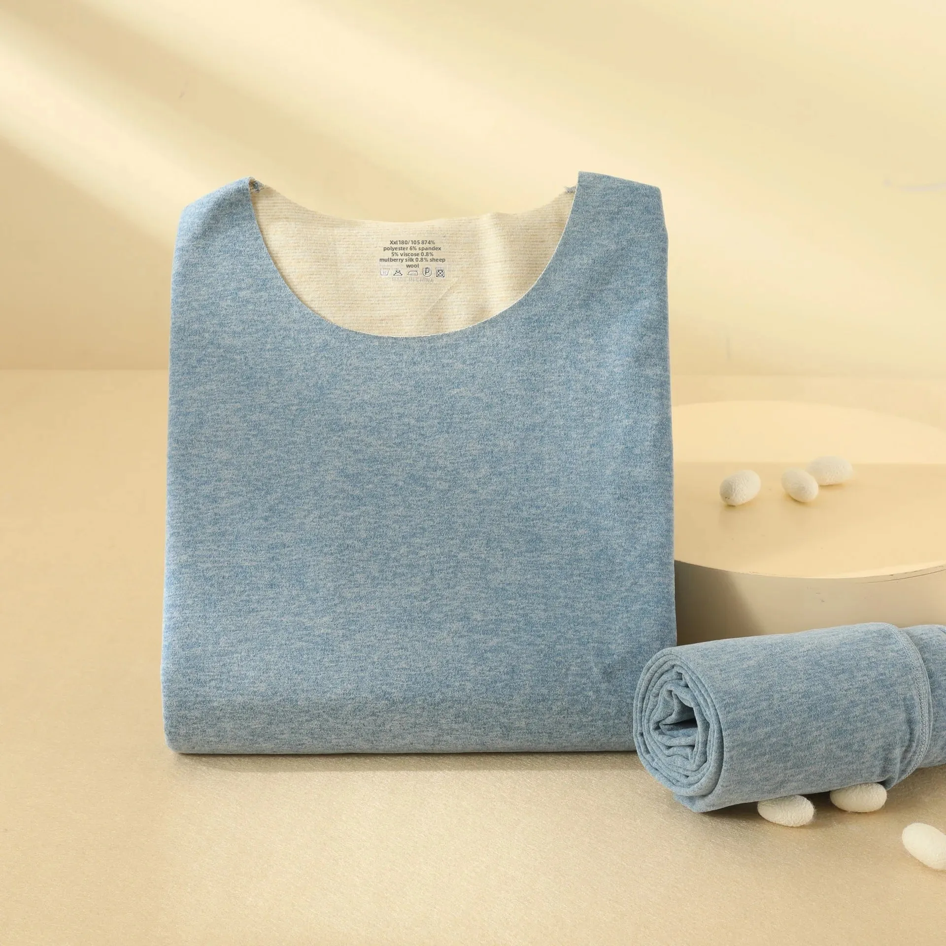 Men-denim blue-round neck-seamless