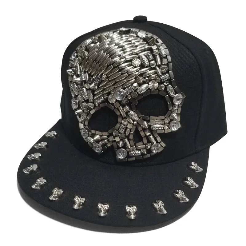 Silver big skull on black background