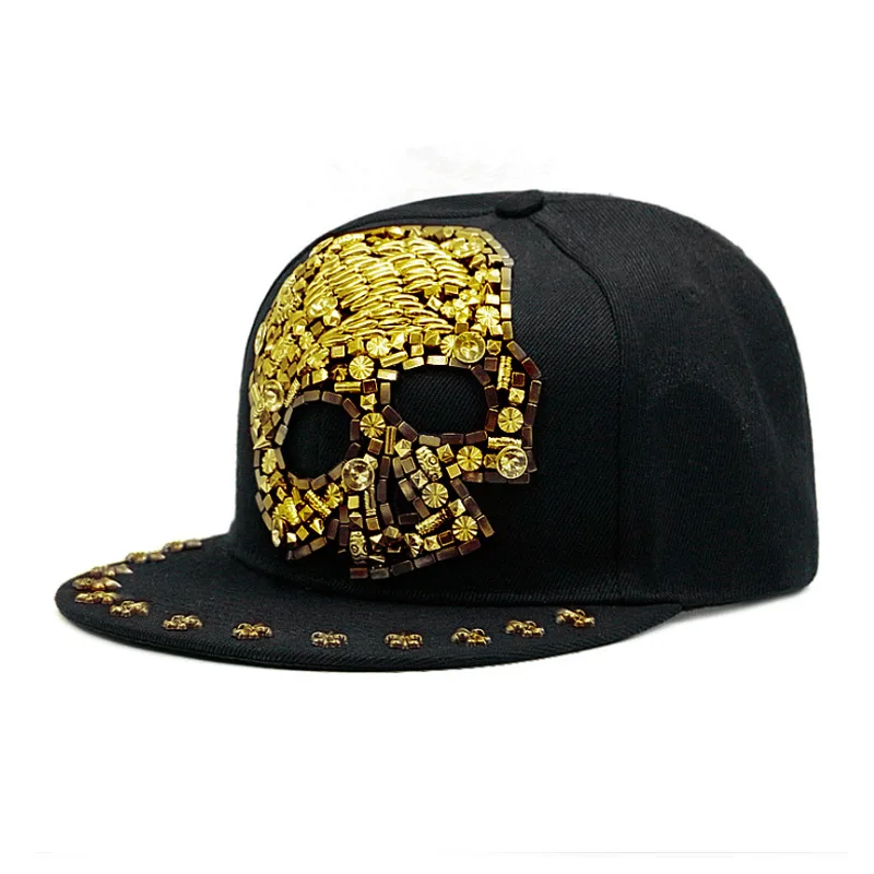 Golden skull on black background