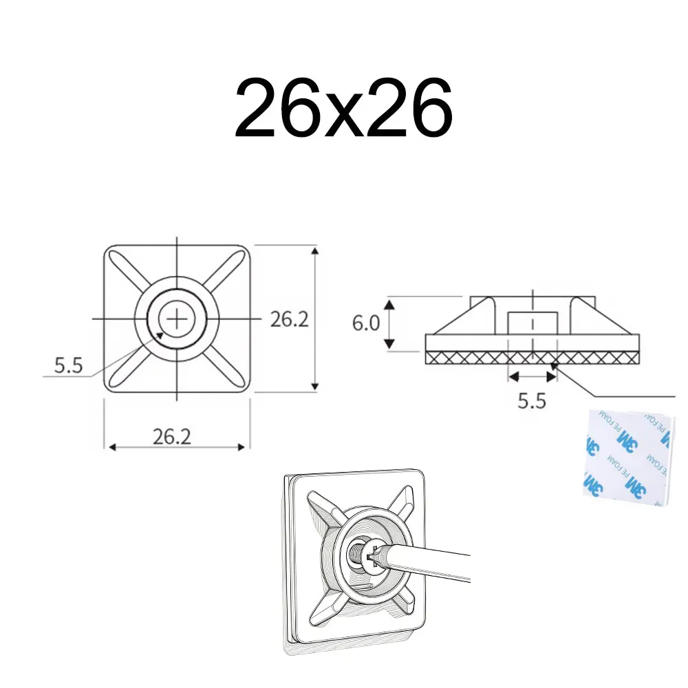 20Pcs 26x26mm Black