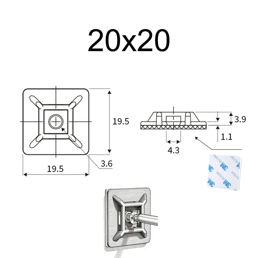 30Pcs 20x20mm White