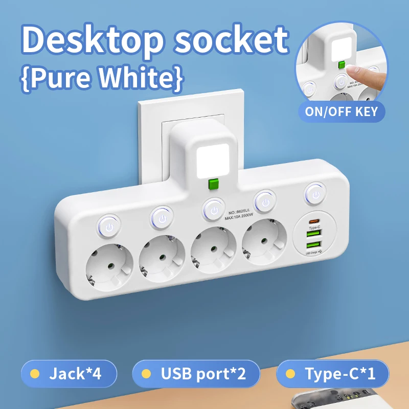 White 4 Sockets USB