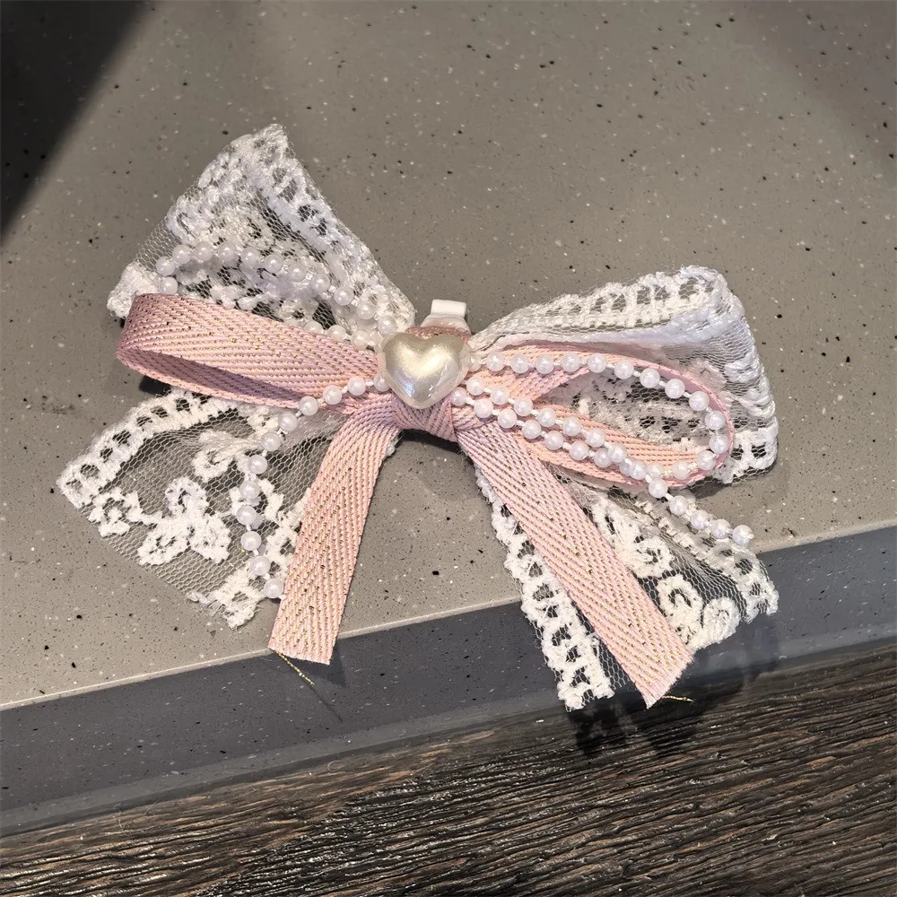 Pink heart lace bow