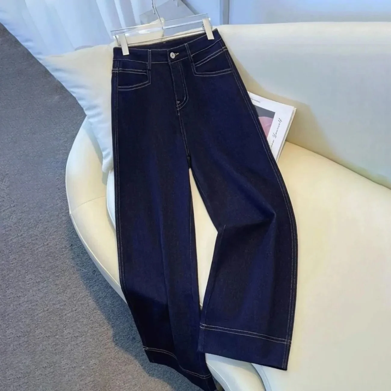 Dark blue-nine-point pants