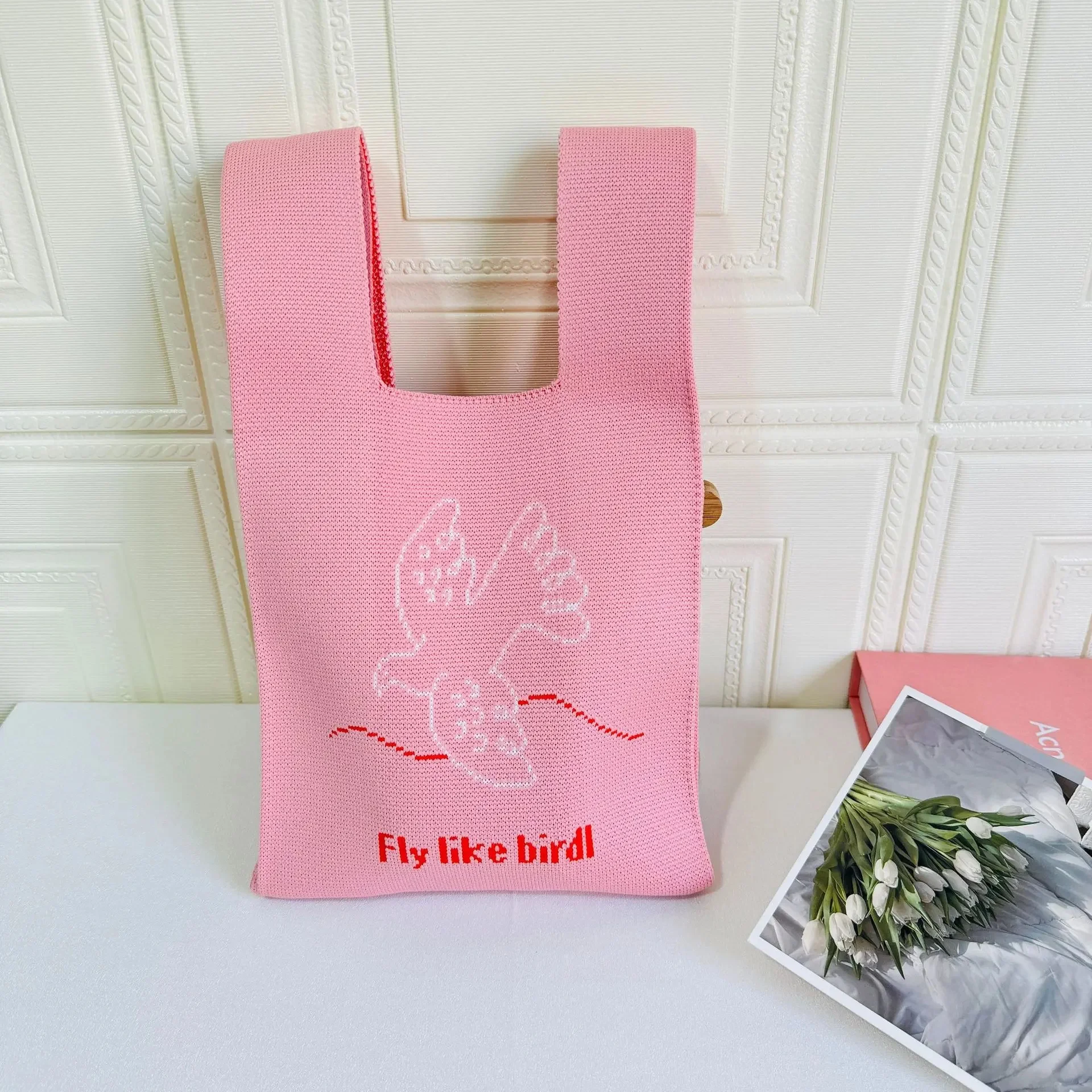 Flying Bird pink (small square bag)