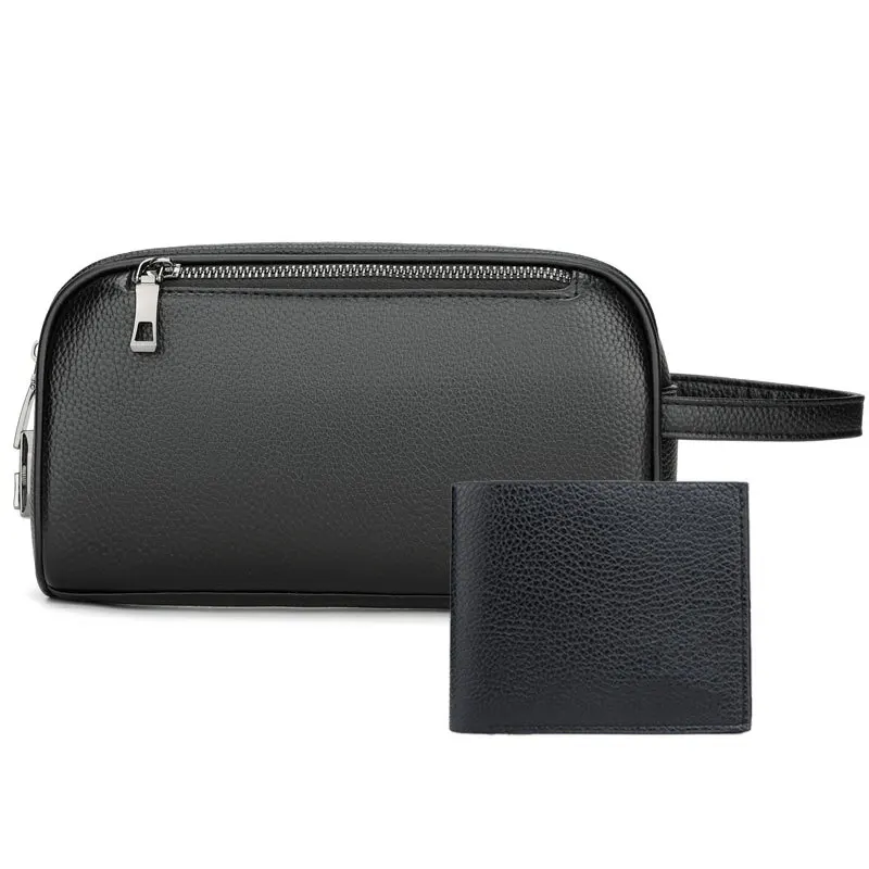 Black pebbled large bag + short wallet