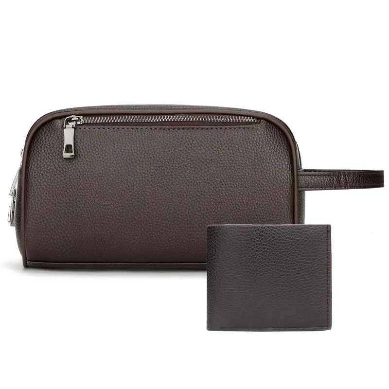 Brown pebbled large bag + short wallet