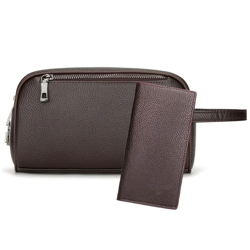 Brown pebbled large bag + long wallet