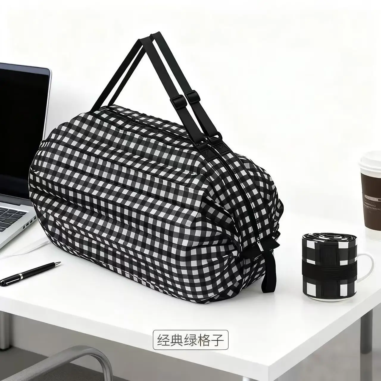 New classic green plaid folding accordion bag 50*35cm