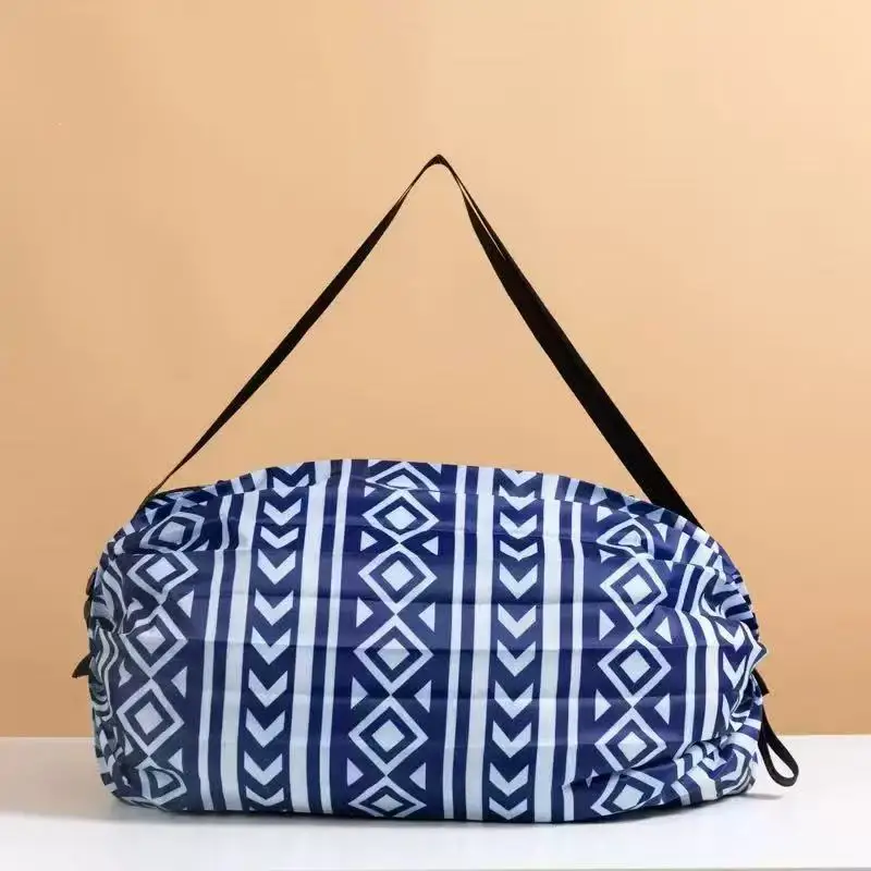 New blue geometric pattern folding accordion bag 50*35cm