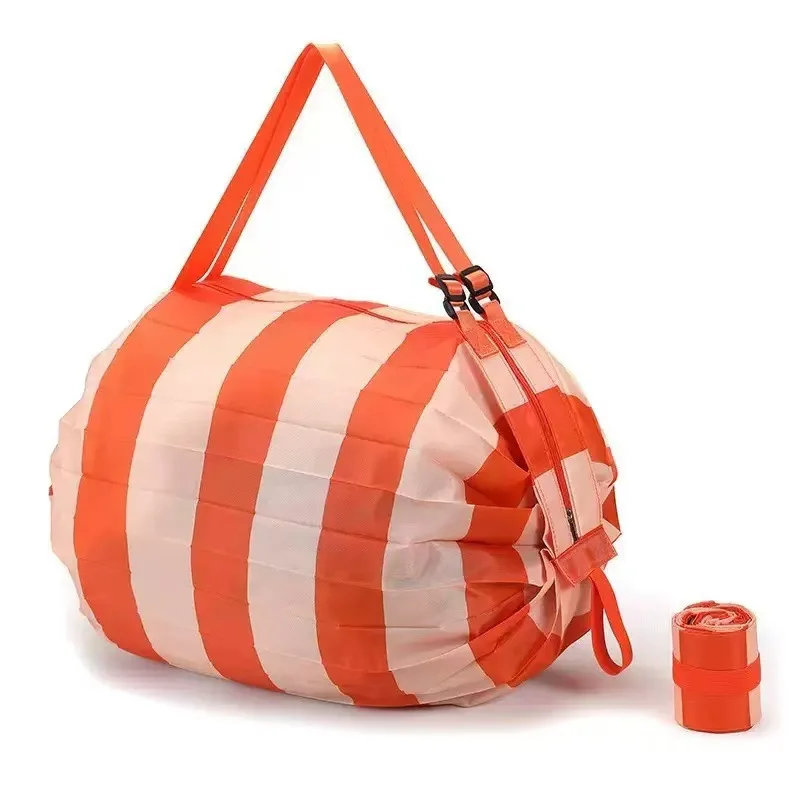 New pink and orange vertical striped folding accordion bag 50*35cm