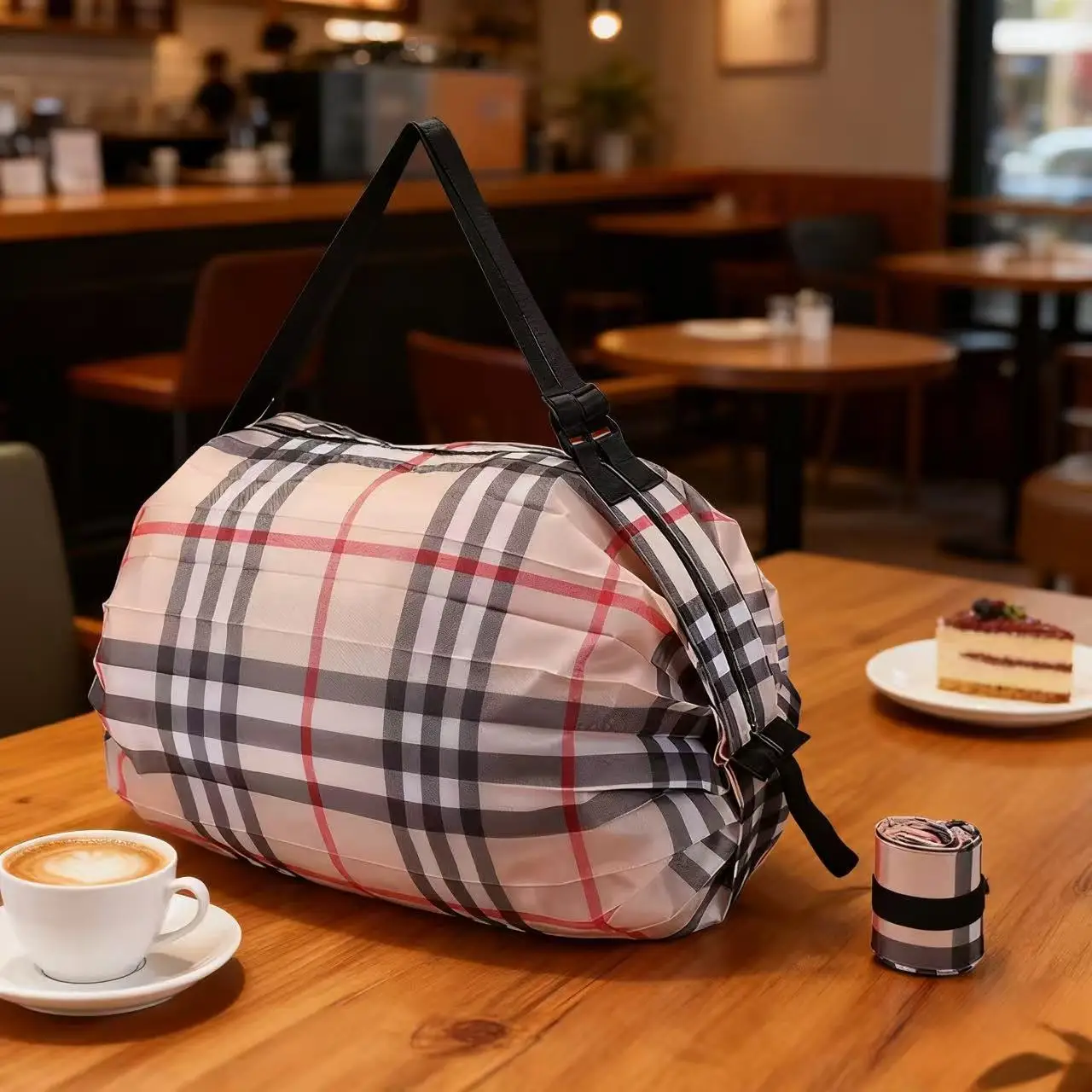 New khaki plaid folding accordion bag 50*35cm