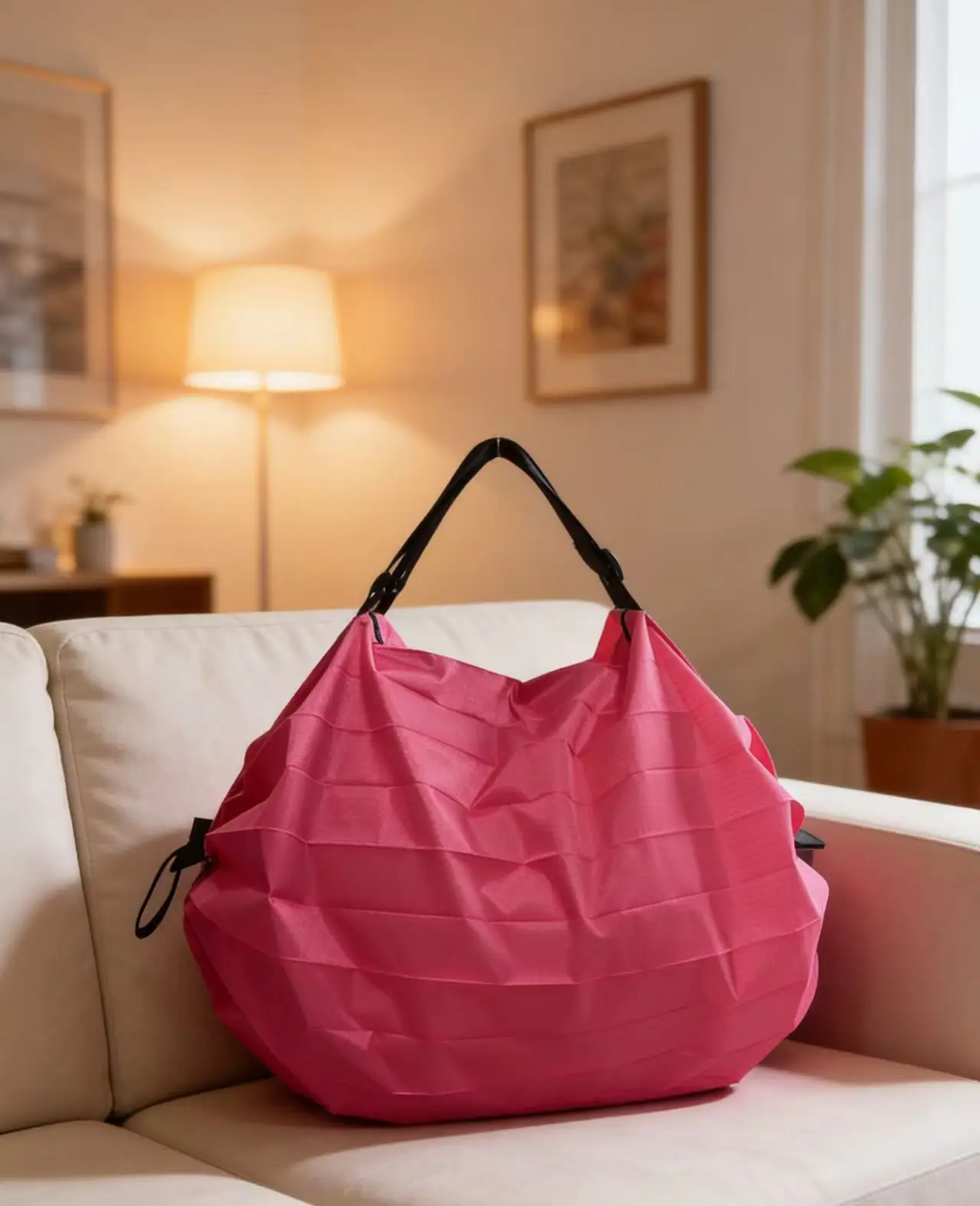 Thickened 210d folding accordion bag solid color rose red