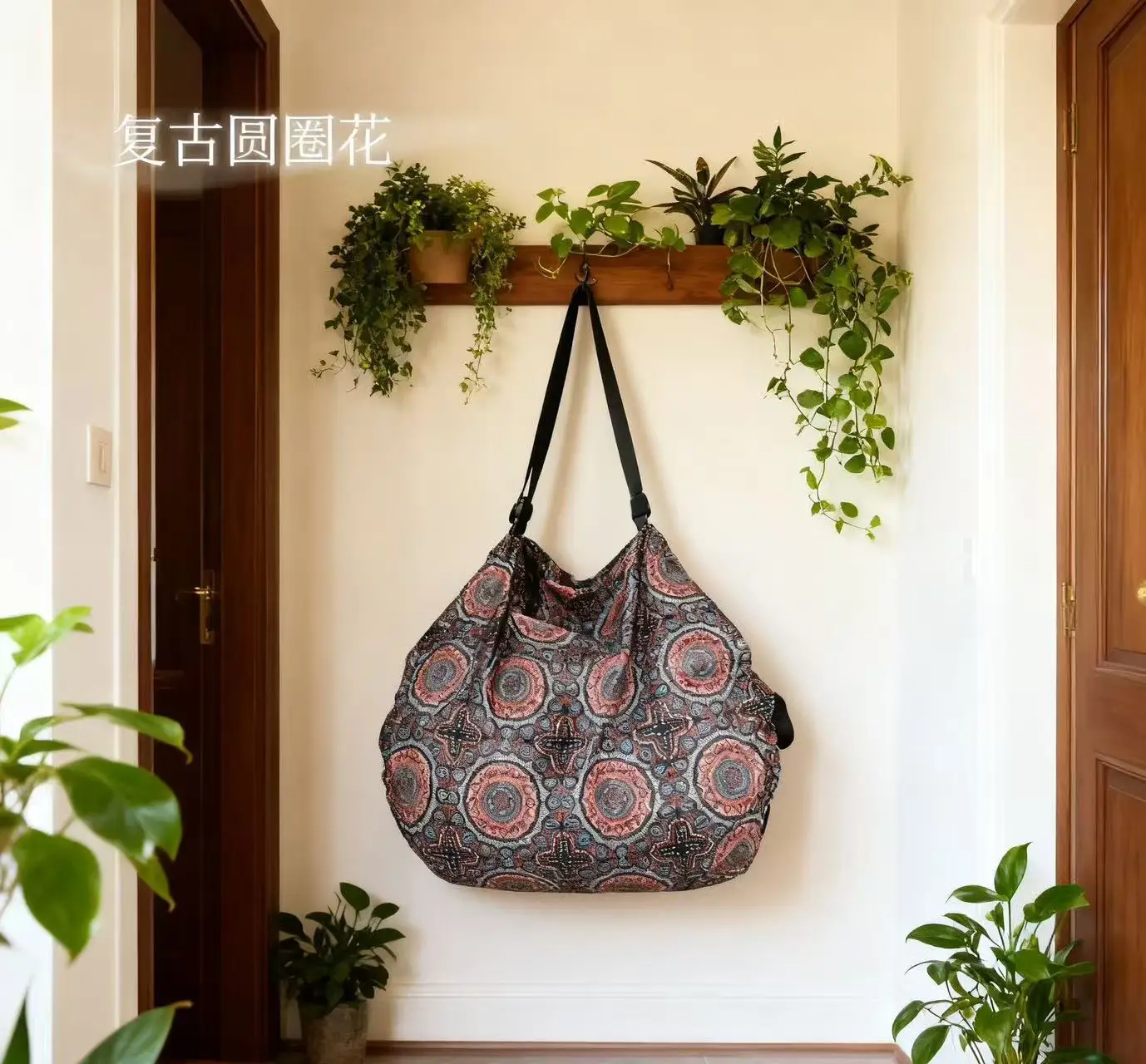 New retro floral circle foldable accordion bag 50*35cm