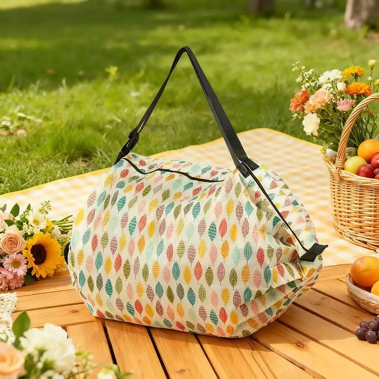 New colorful leaf folding accordion bag 50*35cm