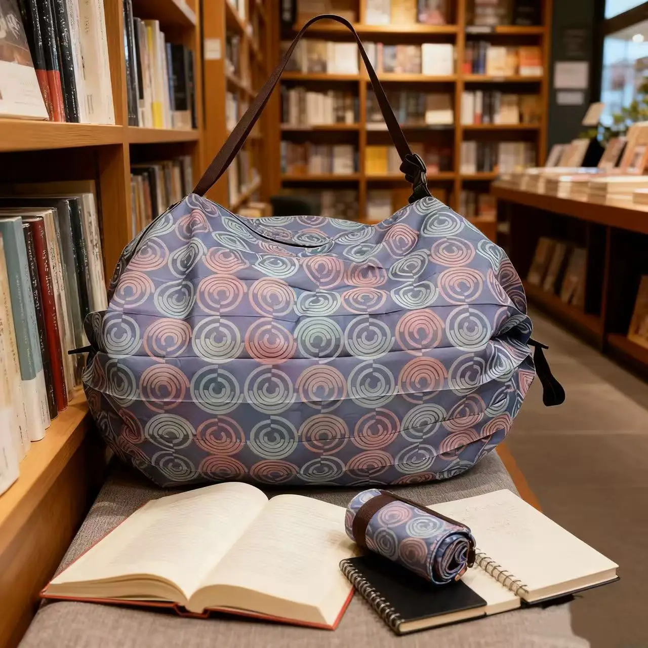 Hot selling digital printing purple semicircle folding accordion bag 50*35cm