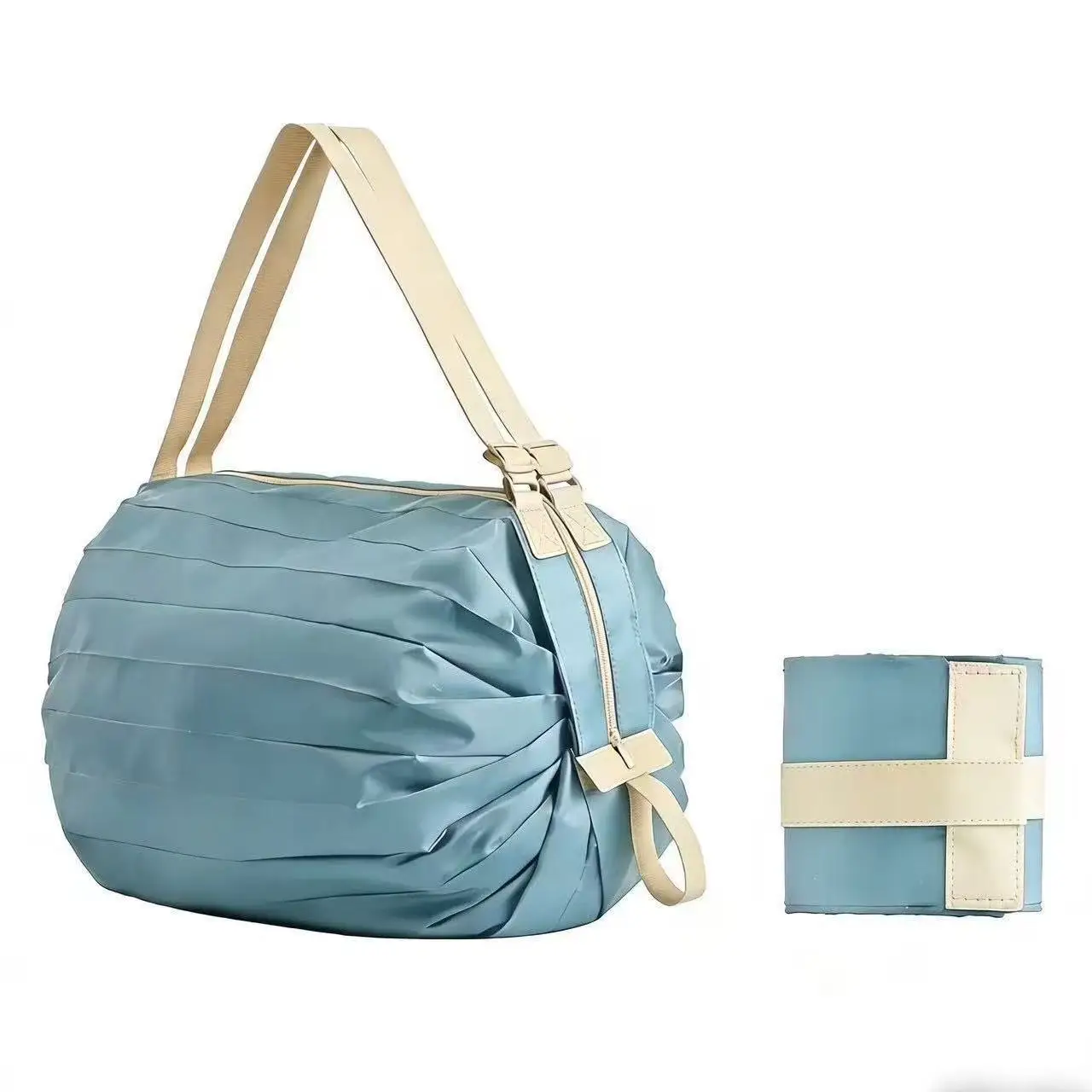 Thickened 210d folding accordion bag solid color sky blue